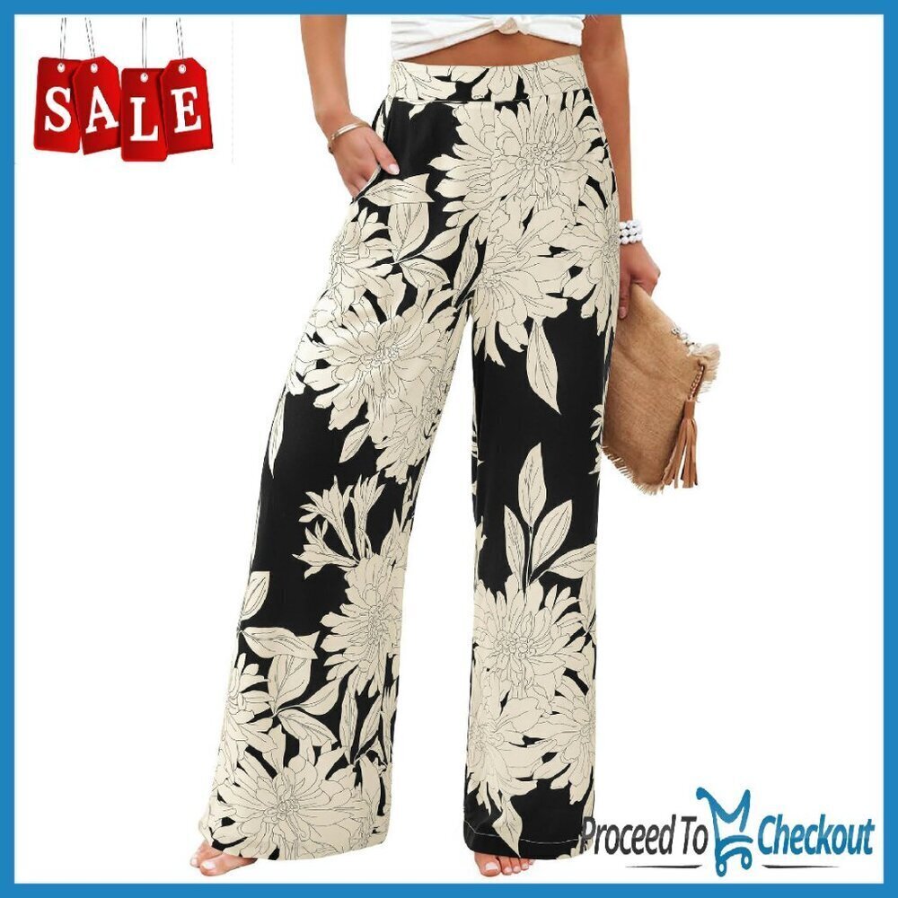 Wide Leg Palazzo Pants with Pockets Elastic Waist Boho Style